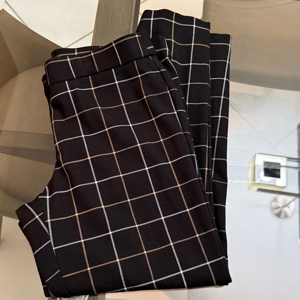 Amanda + Chelsea SZ 4 Black with Yellow & White Windowpane Print Ankle Trousers - Picture 9 of 13